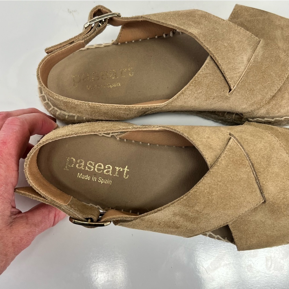 PASEART Taupe suede platform sling back espadrilles size - Picture 8 of 10